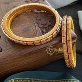 Single Line Kundan Bangle-Lines-Orange-Opaque-G3678